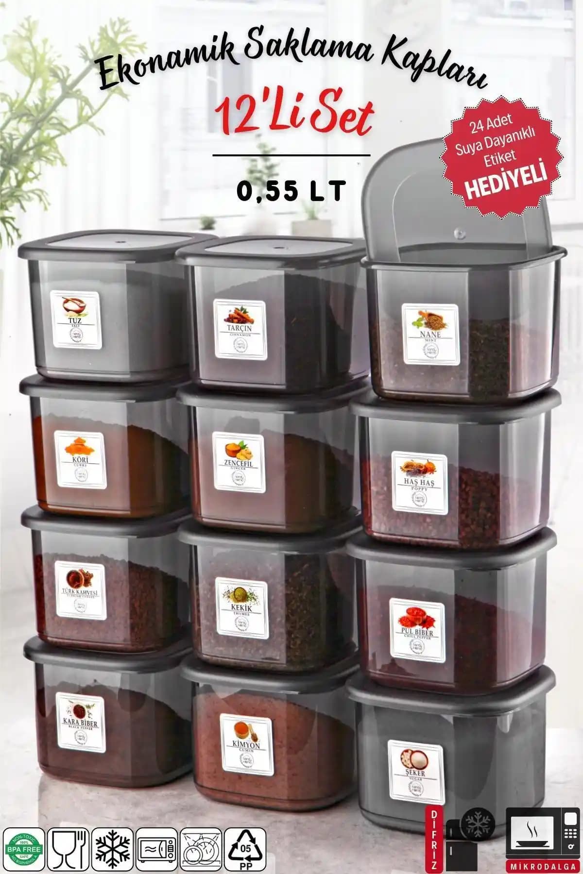 Nandy Home 12'li 500 ml Kırılmaz Antrasit Saklama Kabı Seti Günlük Kullanım İçin