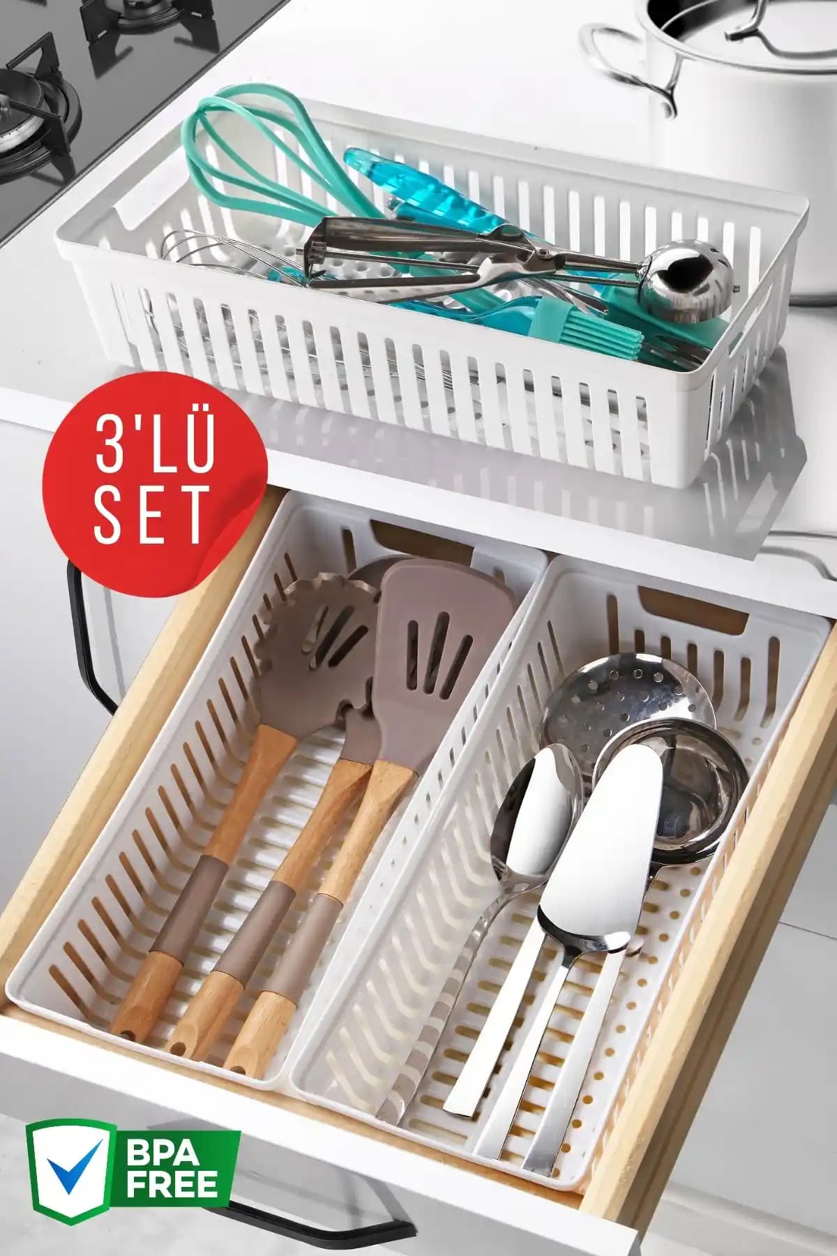 Nandy Home 3'lü Çekmece Organizer Seti ile Mutfak Düzeninizi Geliştirin