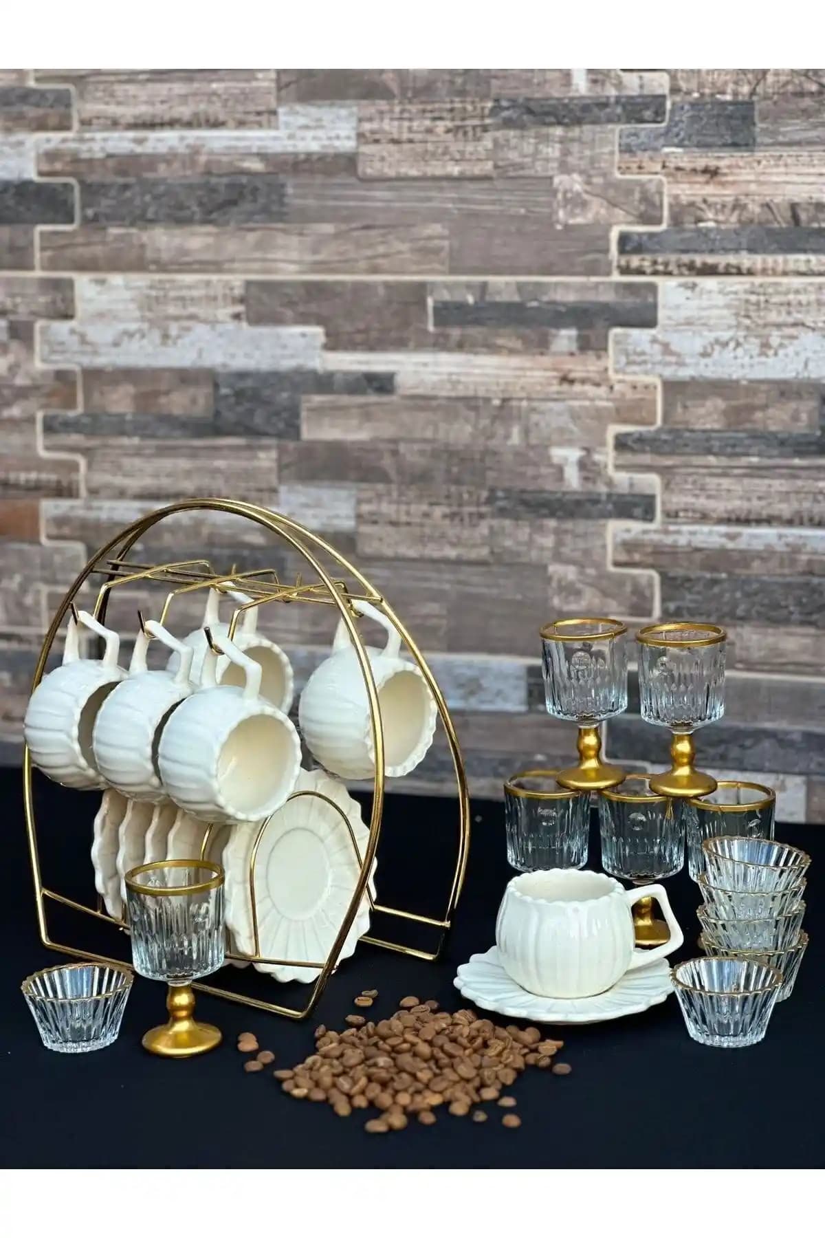 NK Hediye Köşkü 25 Parça Papatya Desenli Kahve Seti Şık ve Dayanıklı Seramik Tasarım