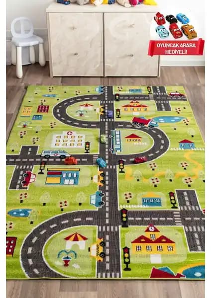 Odeon Halı 3 Boyutlu Trafik Temalı Çocuk Oyun Halısı Güvenli ve Dayanıklı Tasarım