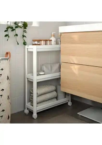 Omaş Tekerlekli 3 Katlı Dar Alan Rafı Modern ve Dayanıklı Depolama Çözümü