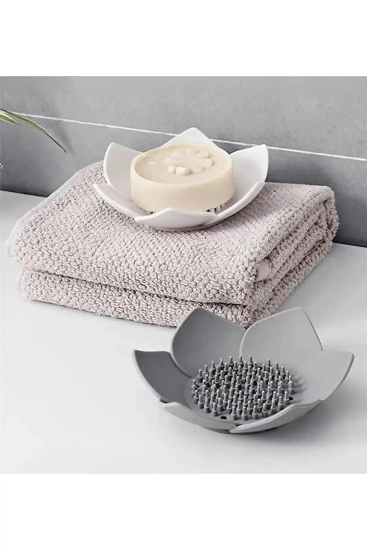 Omilife Lotus Desenli Silikon Sabun ve Sünger Tutacağı Modern Banyo Dekorasyonu İçin