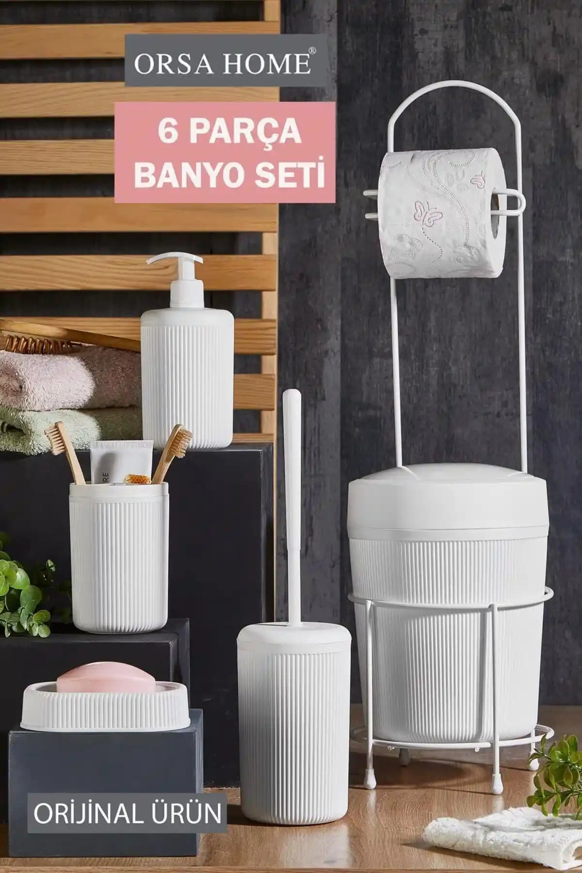 ORSA HOME Beyaz 6 Parça Banyo Seti Modern ve Fonksiyonel Tasarım ile Şıklık Katar