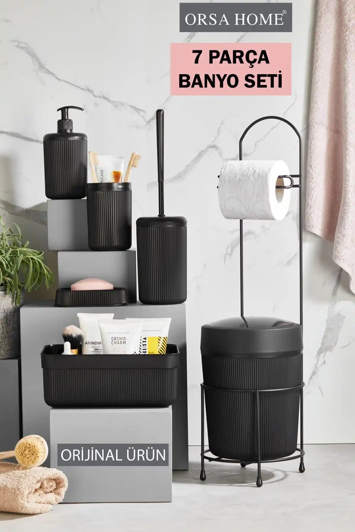 ORSA HOME Siyah 7 Parça Banyo Seti Modern ve Dayanıklı Tasarım Çözümleri