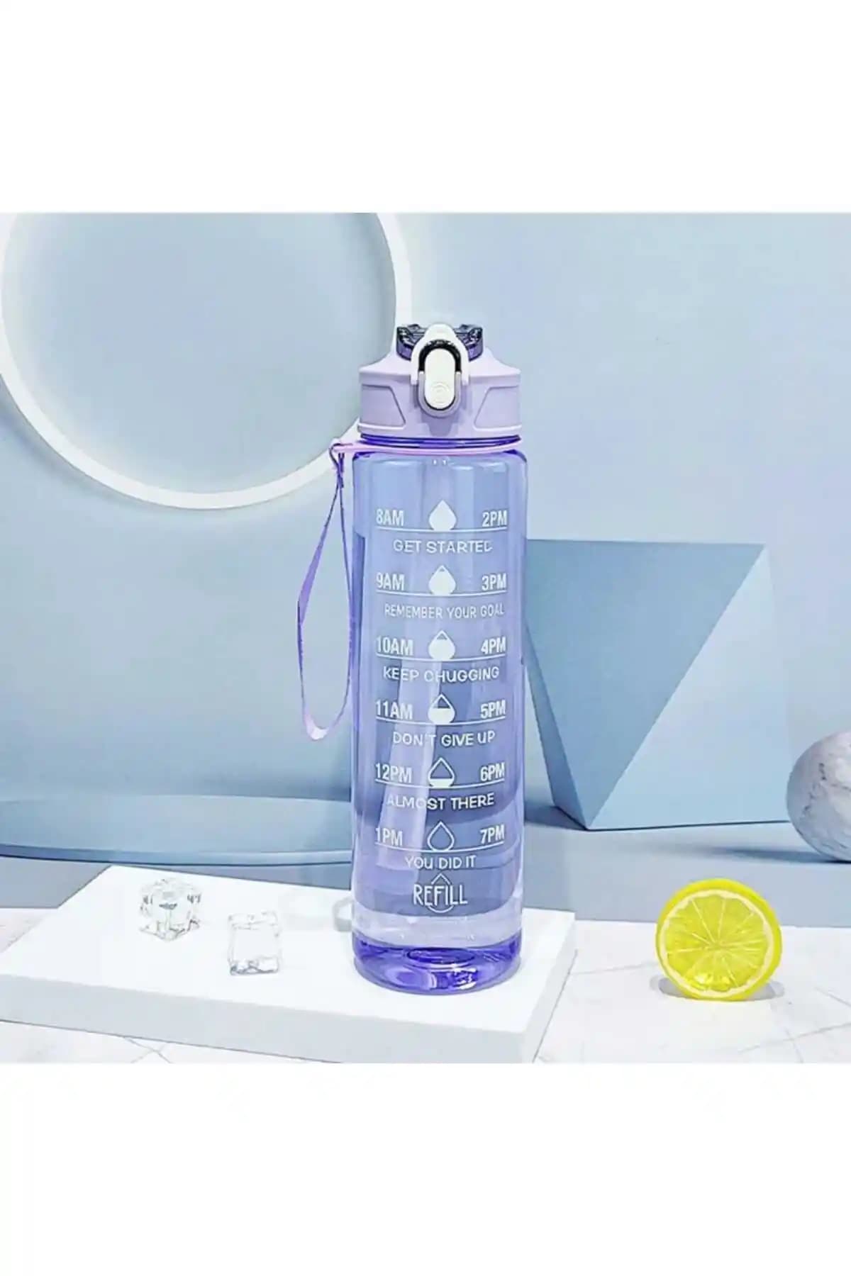 Osmey Şeffaf 900 ml Mor Motivasyon Matara: Sağlıklı ve Şık Günlük Su Şişesi