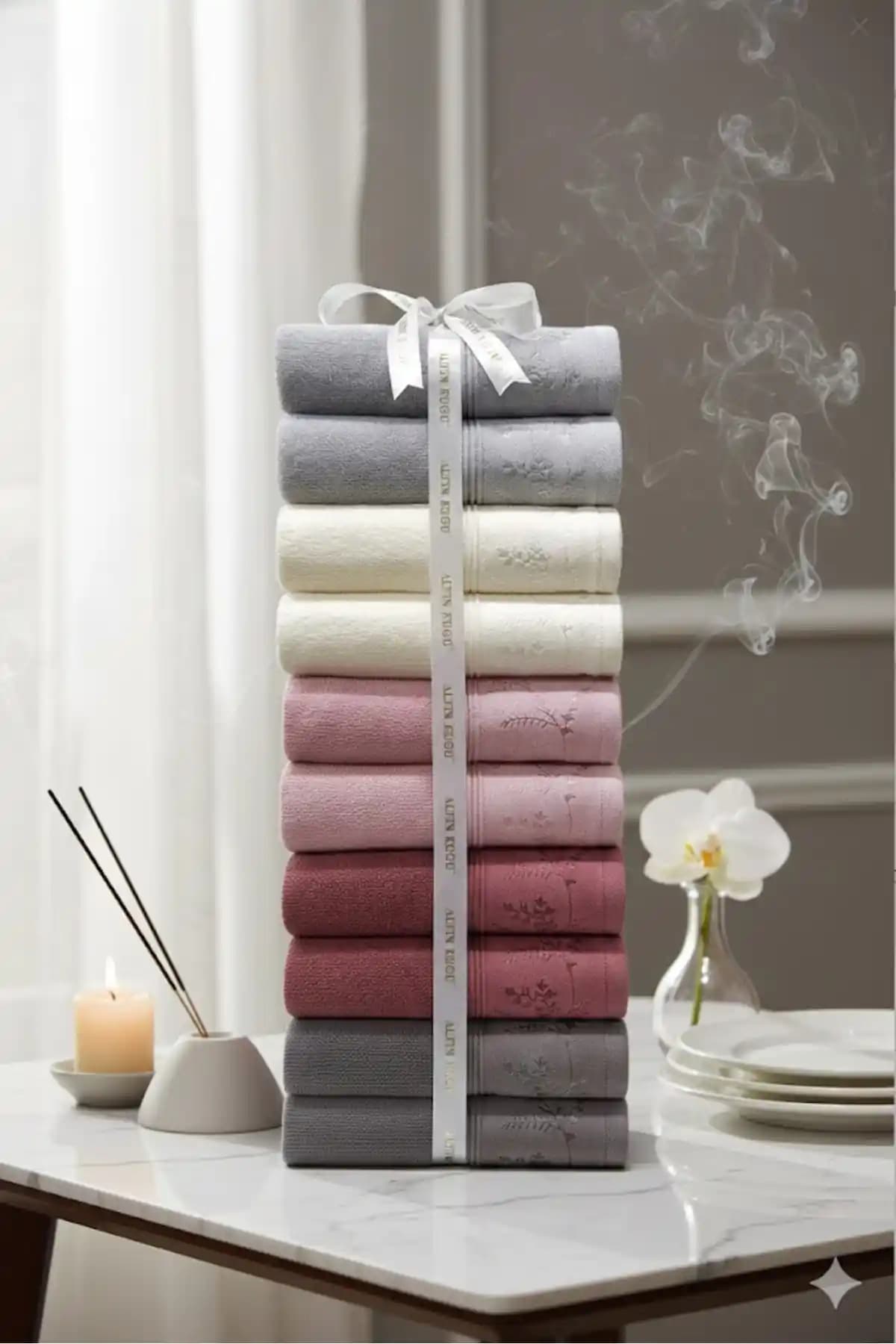 Özdilek Ditsy Havlu Seti 10 Adet Çok Renkli Pamuklu Yüz Havluları Modern ve Dayanıklı