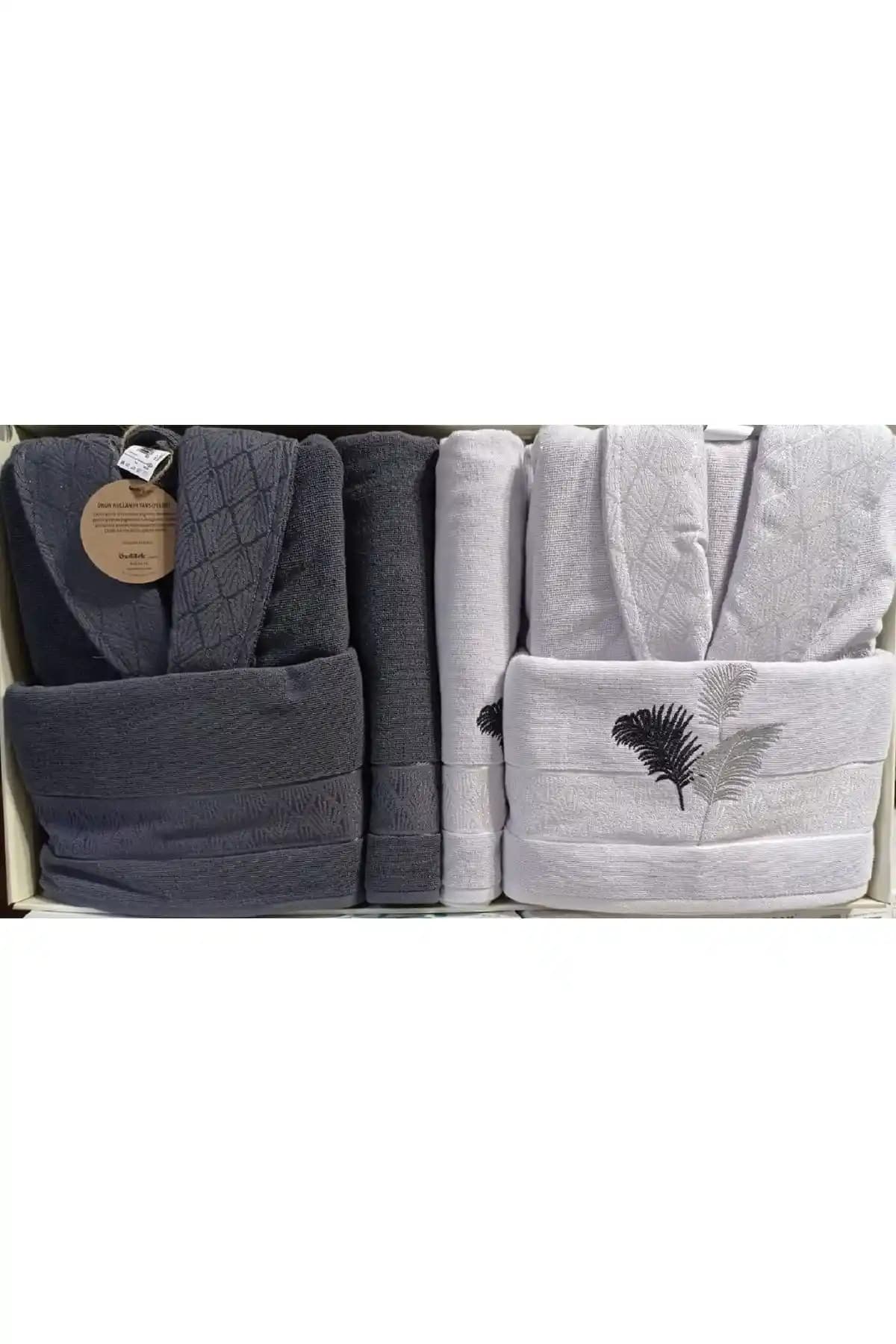 Özdilek Golden Palm Aile Bornoz Seti Antrasit Gri Yüksek Kalite ve Konfor Sunar
