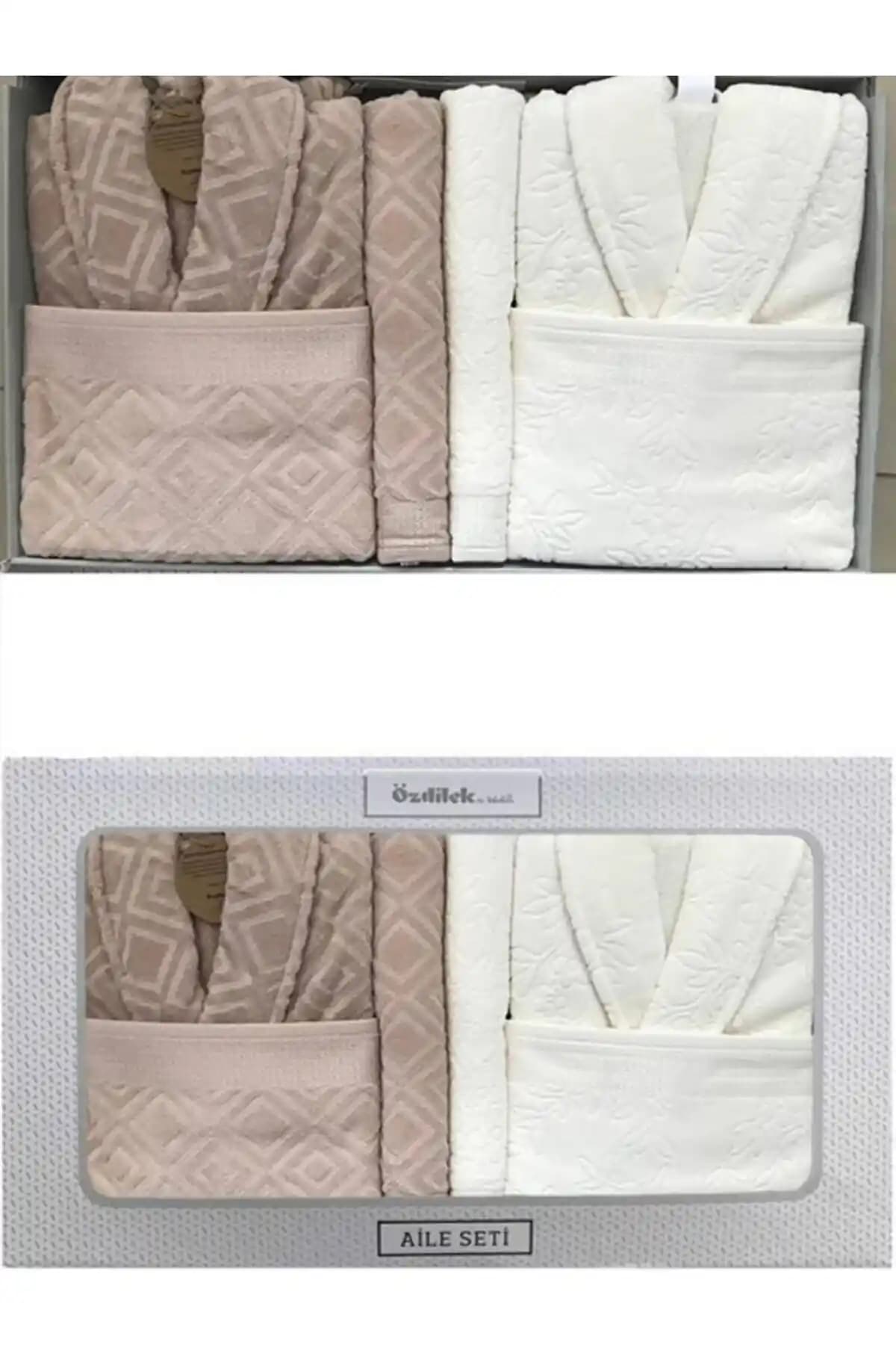Özdilek Pastoral Aile Seti Krem-bej: Konfor ve Şıklık Sunan Pamuklu Bornoz Seti