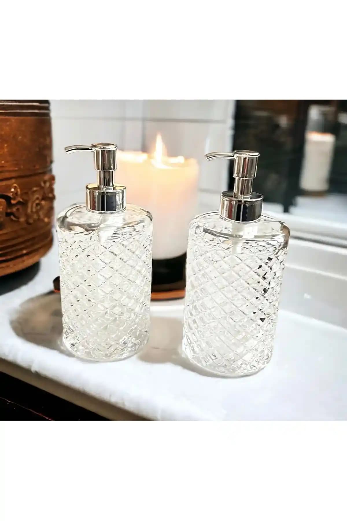 Pembelia Life 2 Adet Lüks Cam Sabunluk Seti Modern ve Şık Tasarım ile Mutfak ve Banyo Dekorunuza Uyum Sağlar