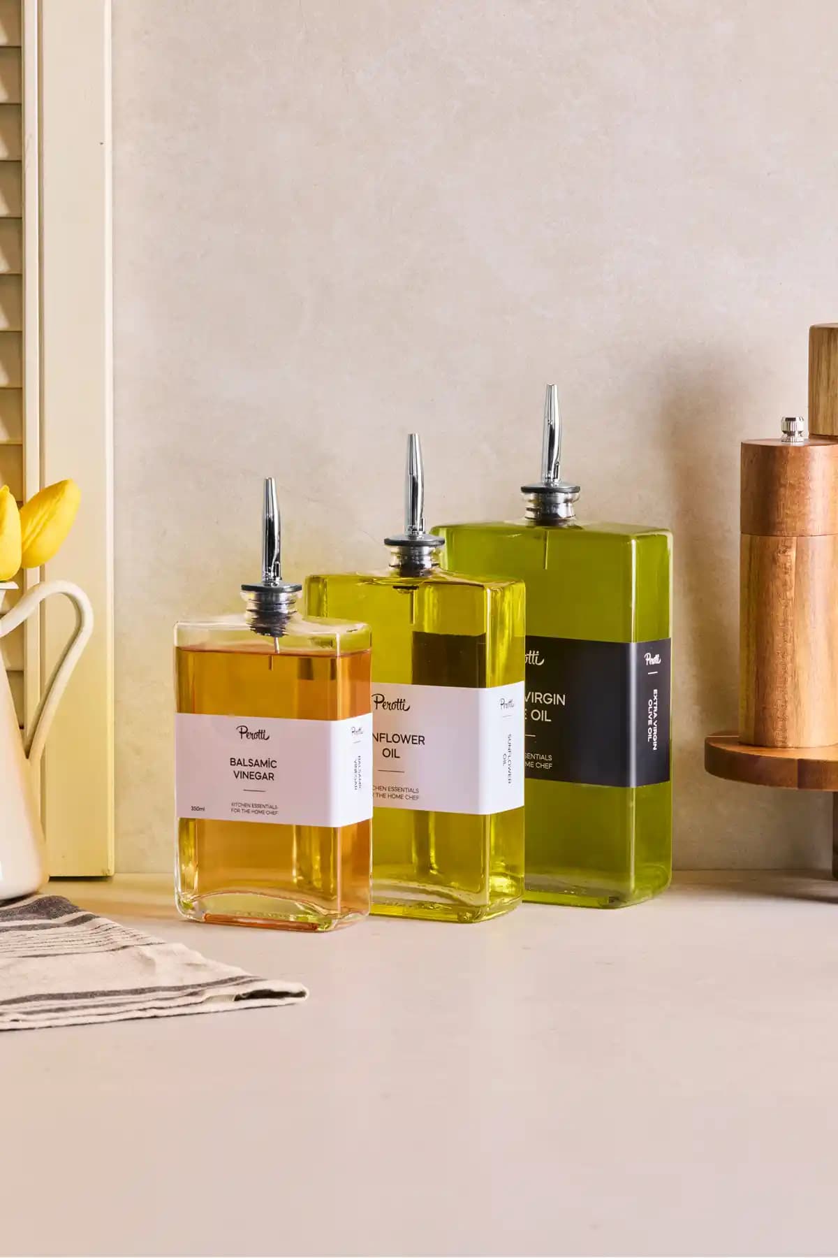 Perotti Molivet 3'lü Cam Yağdanlık Sosluk ve Sirkelik Seti Modern Mutfak Dekoru