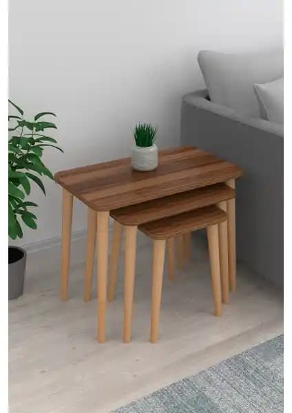 Pratico Napoli 3'lü Zigon Sehpa Ceviz: Modern ve Dayanıklı Oturma Odası Dekorasyonu İçin Ideal