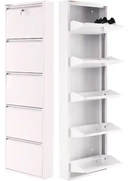 Pratik Kilitli Metal Ayakkabılık 5'li Beyaz Modern Tasarım ve Dayanıklılık