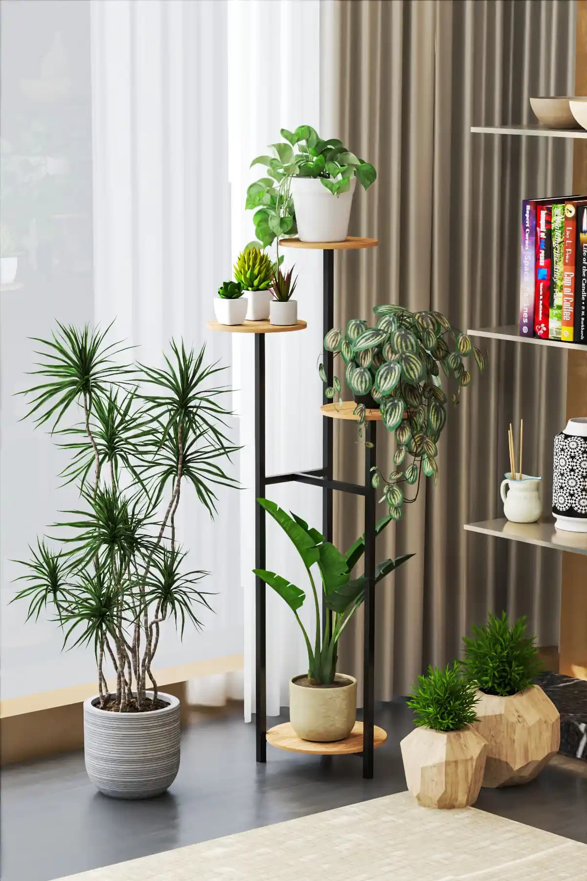 Retodesign 4 Yuvarlak Raflı Çiçeklik Modern ve Dayanıklı Tasarımıyla Dekorasyonunuza Şıklık Katar