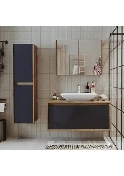 Roomart TM7.3 Lavabolu Ahşap-Antrasit MDF Banyo Dolabı Modern ve Dayanıklı Tasarım
