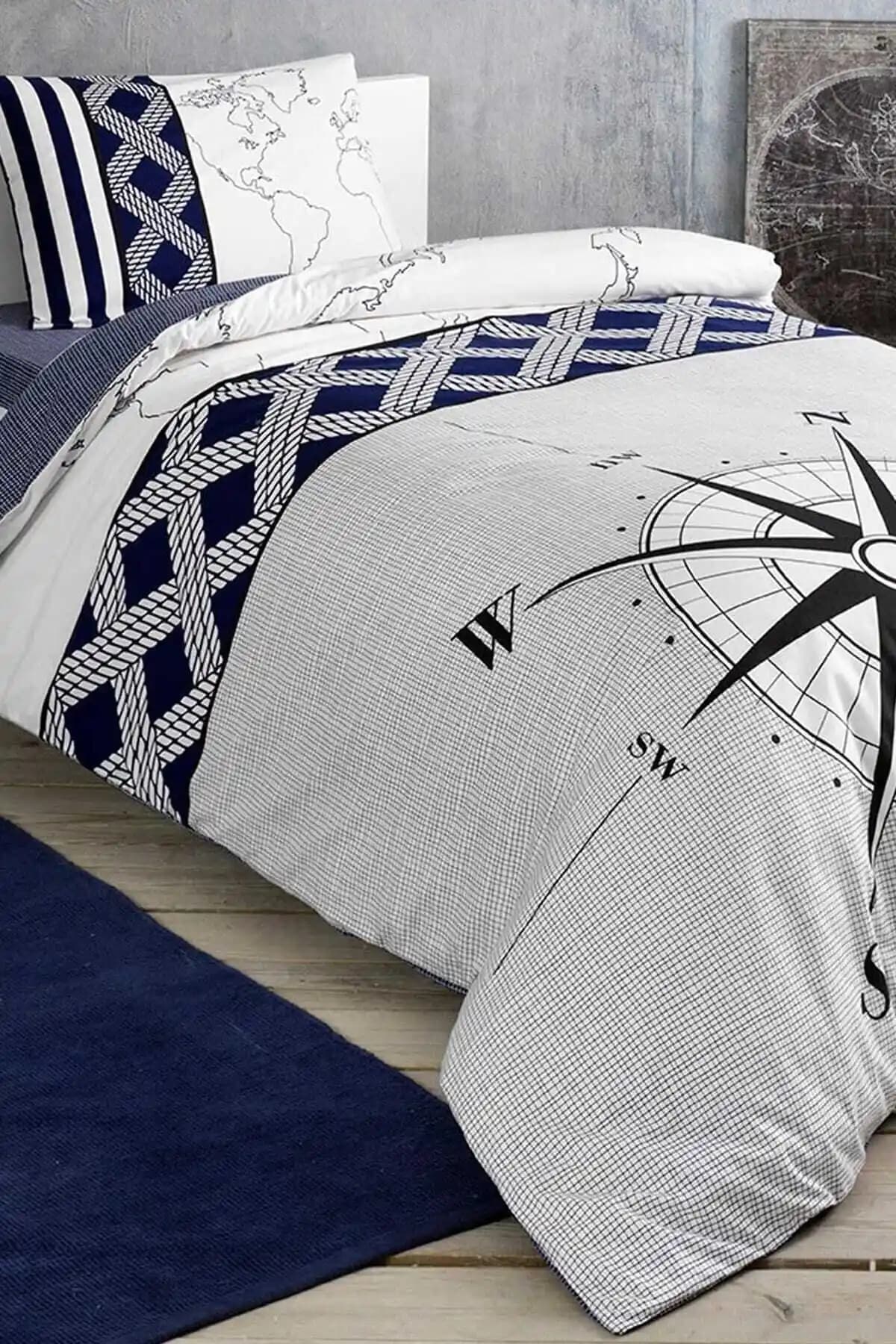 Taç Navi Tek Kişilik Nevresim Takımı Lacivert Modern ve Konforlu Yatak Dekorasyonu