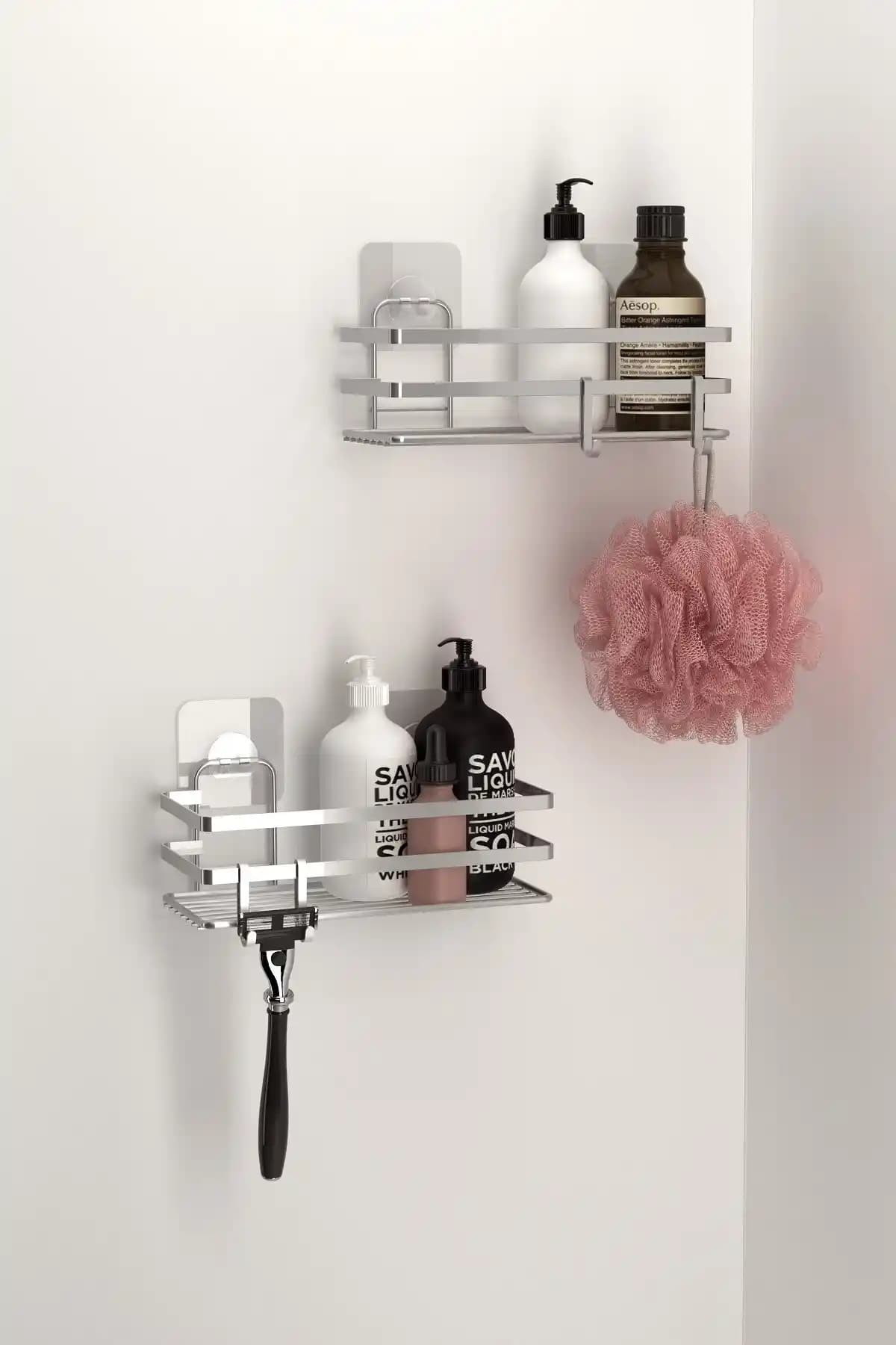 Teknotel Yapışkanlı Kancalı Banyo Rafları Modern ve Dayanıklı Tasarım Özellikleri