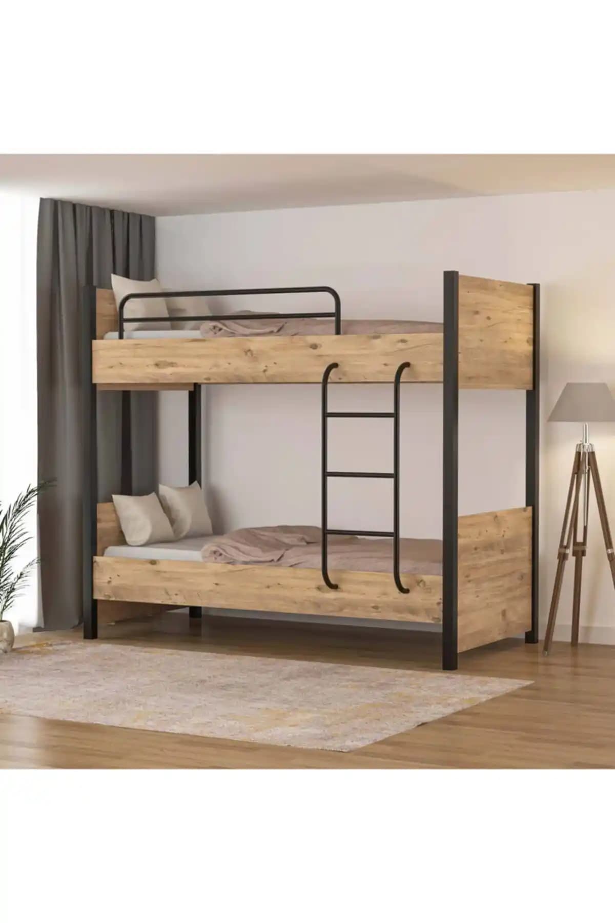 Tino Furniture Berlin Ranza Çift Katlı Metal Ayaklı Modern Çocuk Odası Çözümü