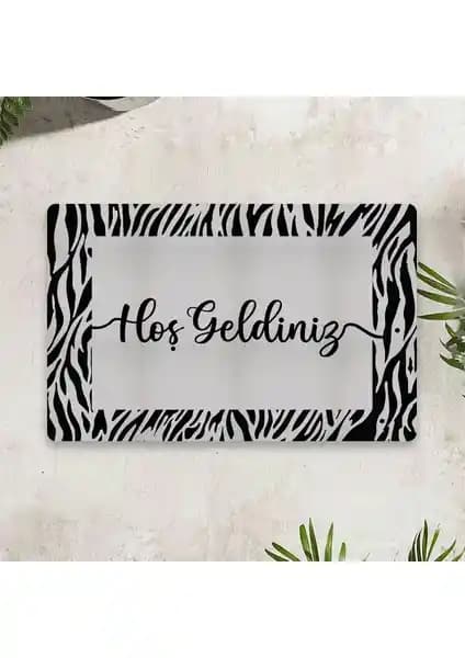 Vagonik Hoş Geldiniz Zebra Dijital Baskılı 50x70 cm Dekoratif Çok Amaçlı Kapı Paspası