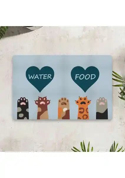 Vagonik Water Food Kedi Köpek Kalp Dijital Baskılı Paspas Modern ve Dayanıklı Ev ve Dış Mekan Kullanımı İçin