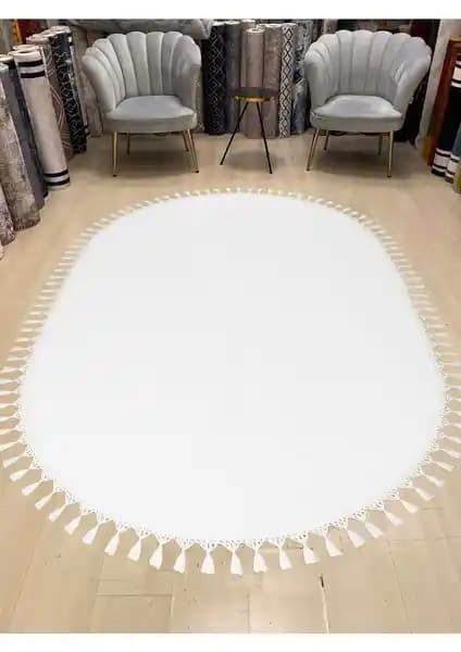 Valery Home Oval Comfort Puffy Peluş Halı Beyaz Modern ve Şık Tasarım
