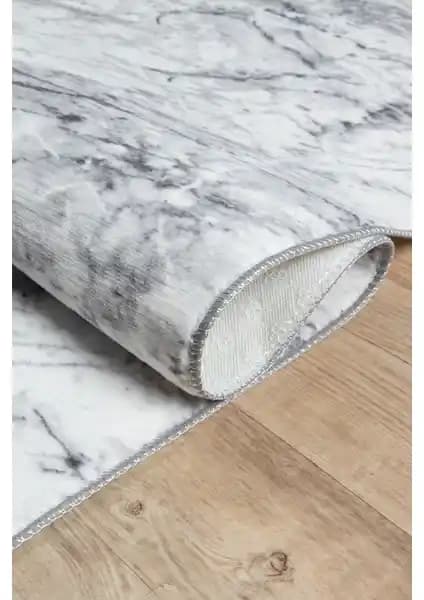 Valery Home Silvia Kesme Rulo Halı Gri Beyaz Siyah Modern ve Kaymaz Tasarım