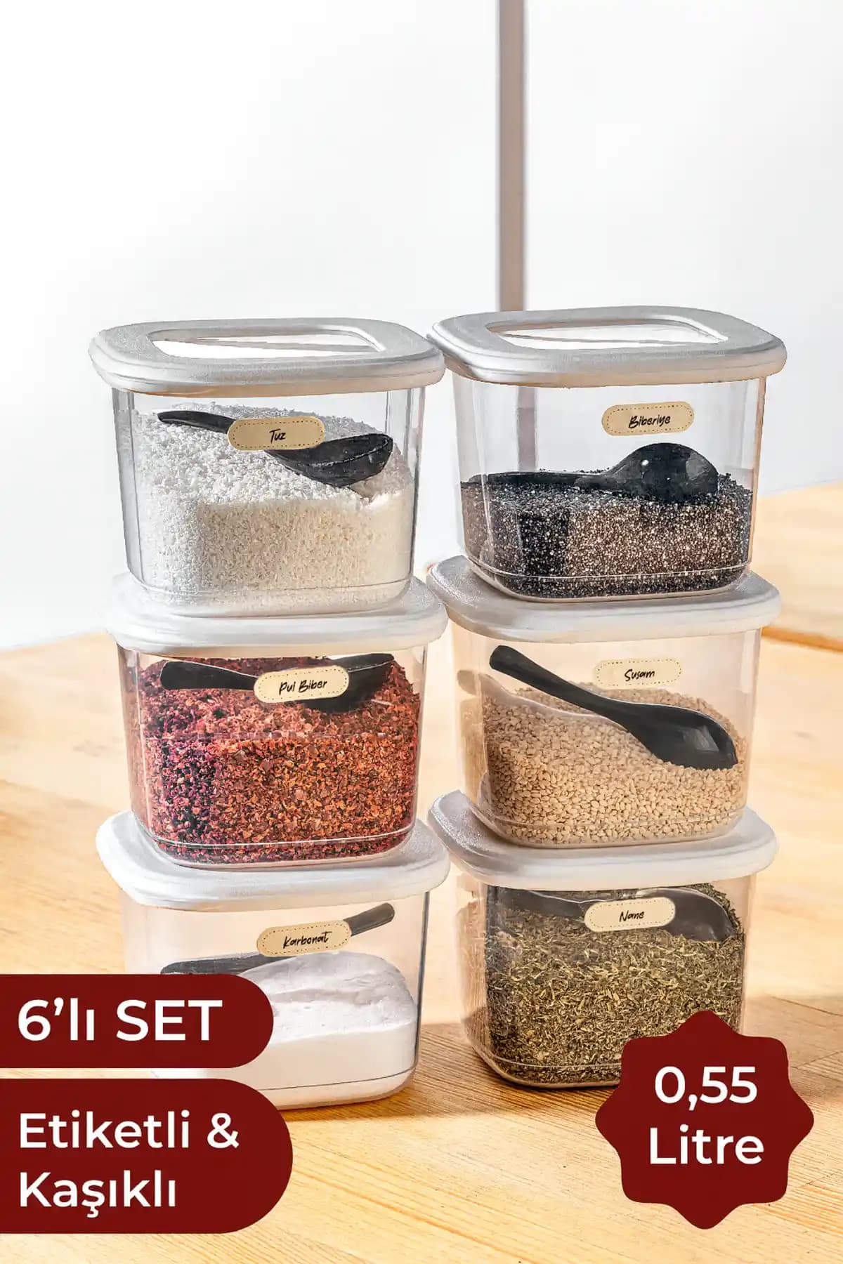 Vienev Kaşıklı Kare Saklama Kabı Seti 6'lı Pratik ve Dayanıklı Mutfak Çözümü