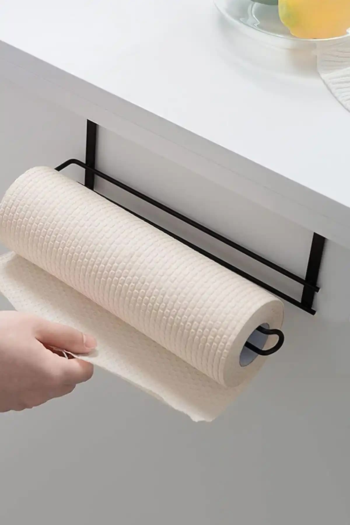 Vipgross Siyah Metal Askılı Kağıt Havluluk Modern ve Dayanıklı Banyo Aksesuarı