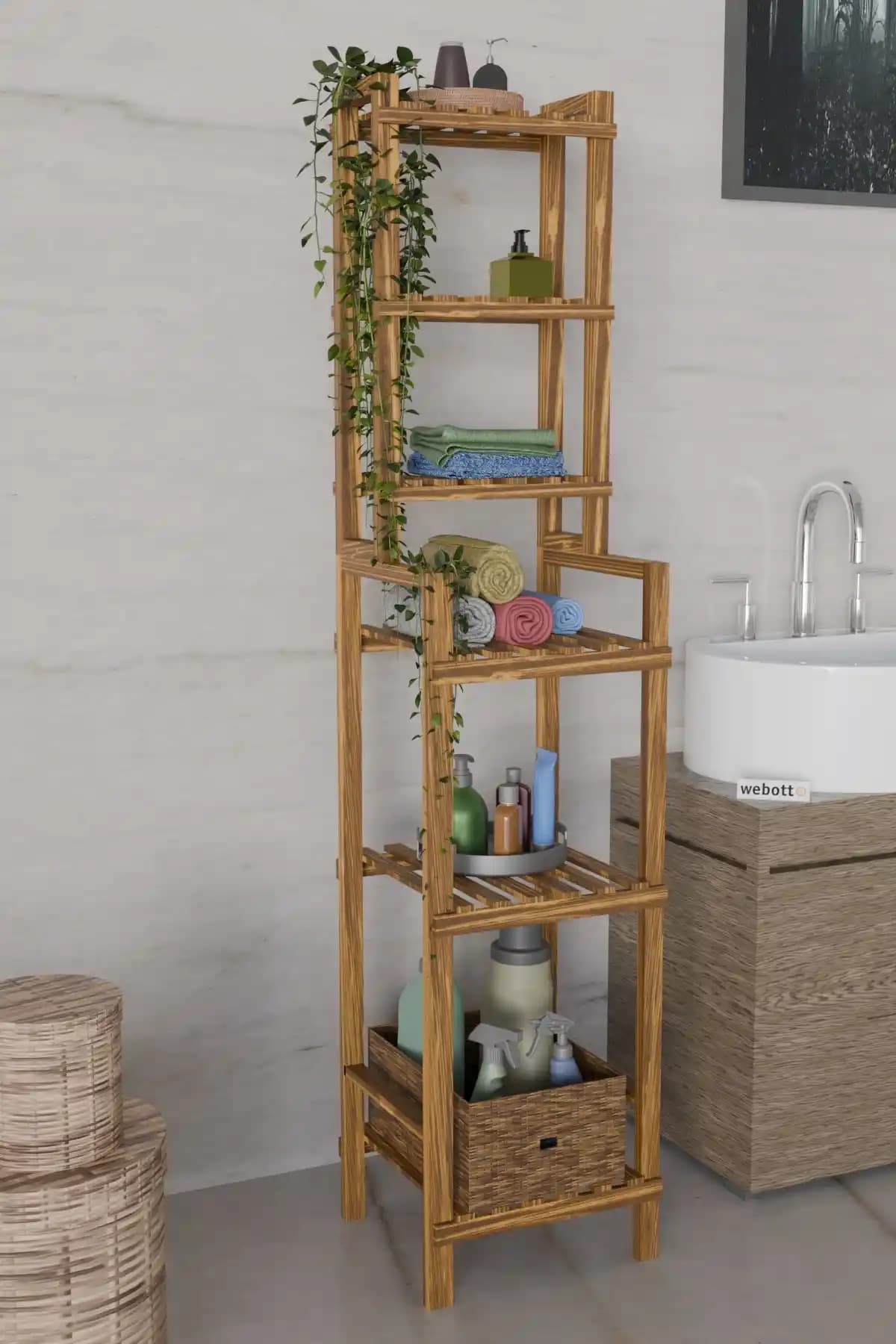 Webotto 8 Banyo Düzenleyici: Modern ve Dayanıklı Ahşap Depolama Çözümü