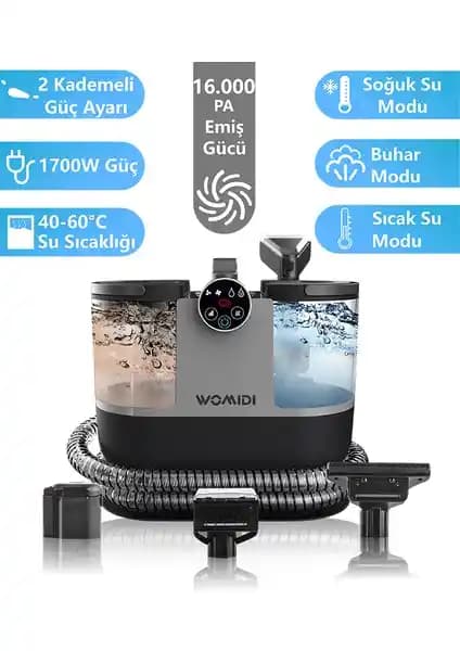 Womidi DY-506F Buhar Fonksiyonlu Dijital Temizlik Makinesi Halı ve Koltuk Derinlemesine Temizlik