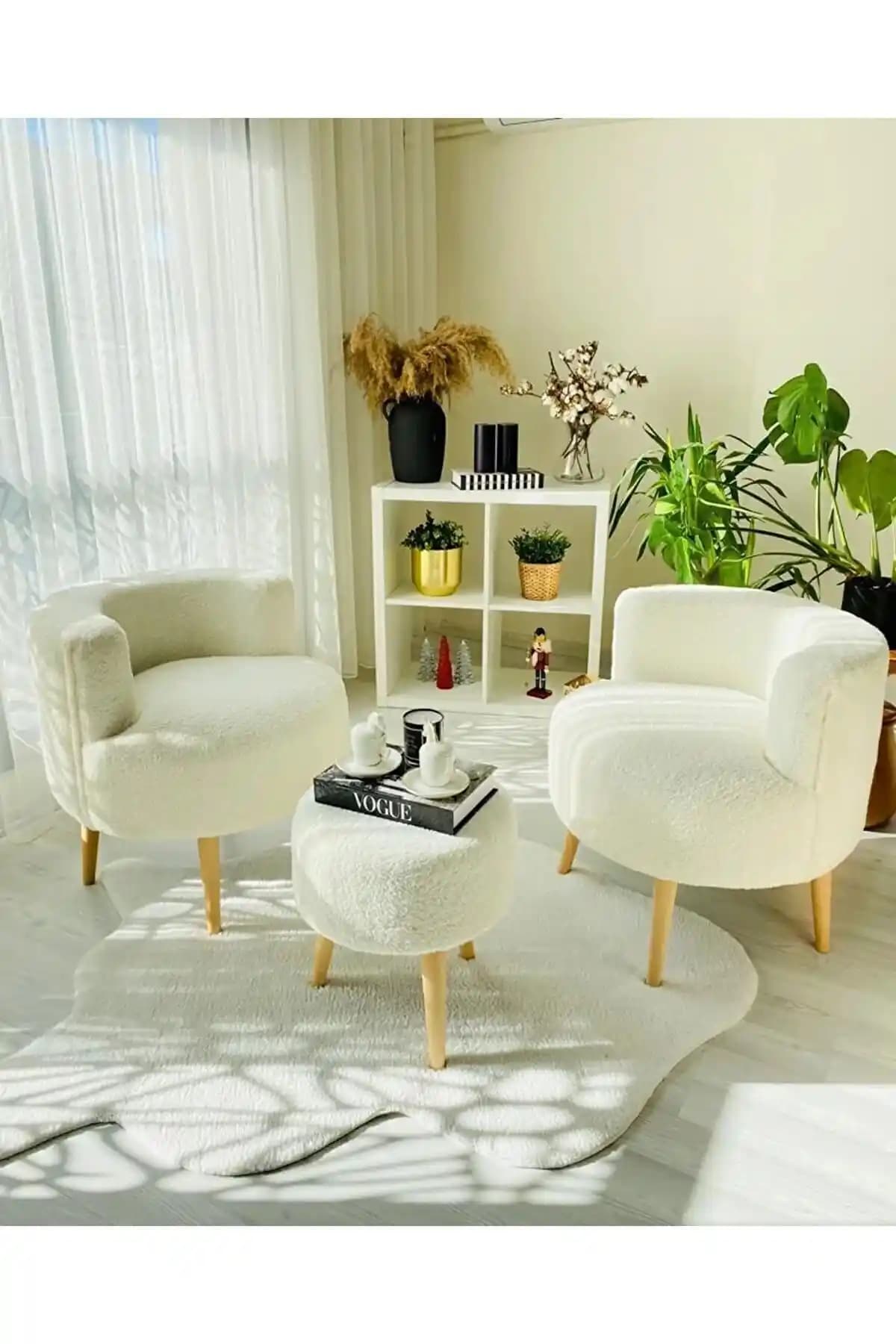 YAPKAR Modern Çay Seti İkili Koltuk Berjer ve Puf Takımı Şık ve Dayanıklı Tasarım