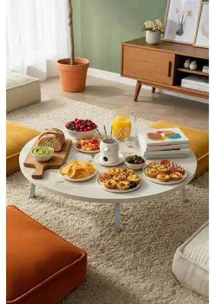 Zevar Mobilya Royal Mermer Desenli Metal Katlanır Masa ve Sehpa Çeşitleri