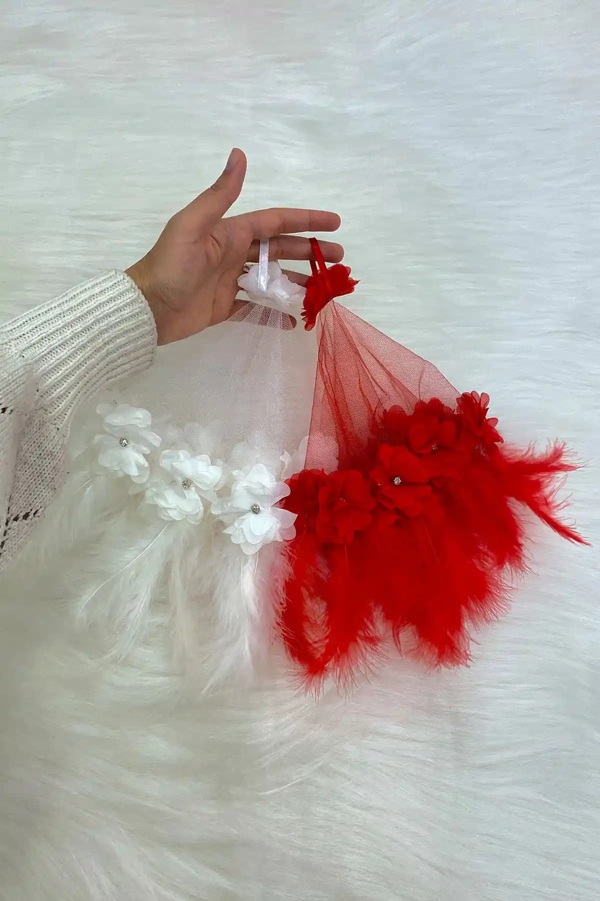 ZEYMERADE Kırmızı Beyaz Gelin Damat Halay Mendili Seti Düğün ve Nişan Organizasyonları İçin