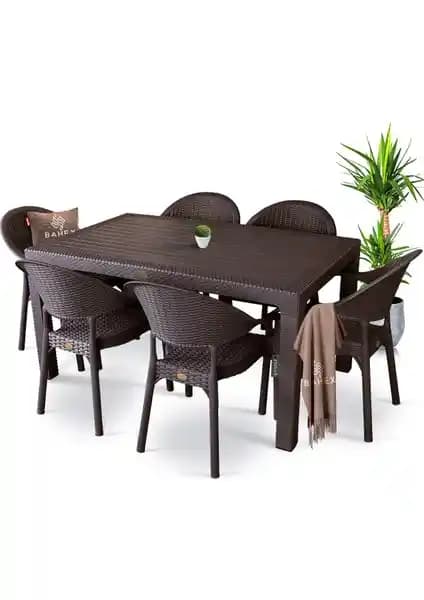 Bahçe ve Dış Mekanlar İçin Şık ve Dayanıklı 6 Kişilik Rattan Masa Takımı