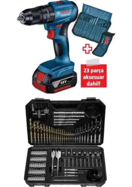 Bosch GSB 185-Li 2.0 Ah Tek Akülü Kömürsüz Darbeli Matkap ve Geniş Aksesuar Setleri