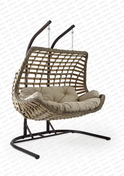Capri Swing Cunda Çiftli Rattan Bahçe Salıncağı Doğal ve Dayanıklı Bahçe Dekorasyonu Ürünü