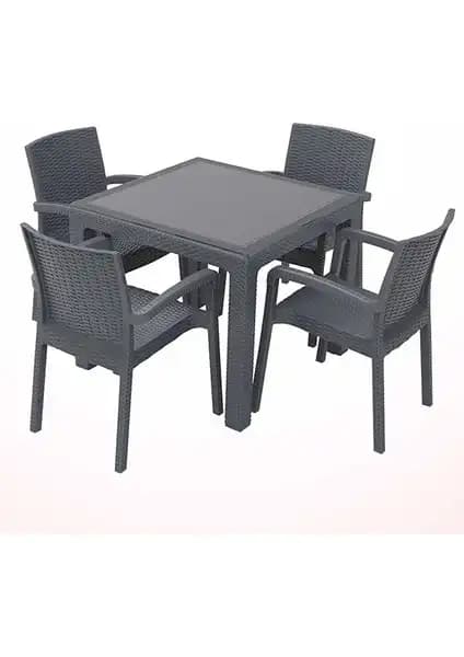 Çavdar Group Violet Rattan 90x90 cm Camlı Bahçe ve Balkon Masa Takımı