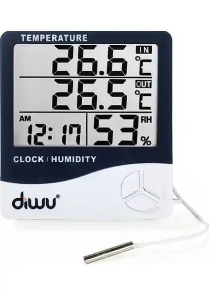 Çok Fonksiyonlu Diwu Termometre Nem Ölçer Saat Takvim Cihazı Günlük Kullanım İçin