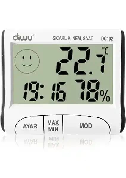 Diwu DC102 İç Mekan Termometre Nem Ölçer Saat: Modern ve Hassas Hava İzleme Cihazı