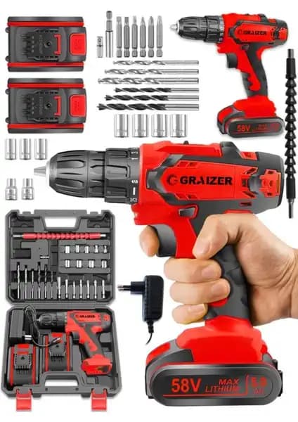 Graizer Alman 58 V 5 Ah Bakır Sargı Darbeli Çift Akülü Metal Matkap Özellikleri ve Kullanım Alanları