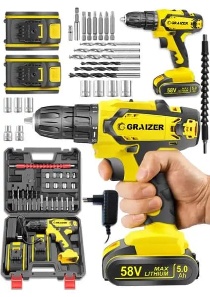 Graizer Alman 58V 5Ah Bakır Sargı Darbeli Çift Akülü Vidalama ve Matkap Özellikleri