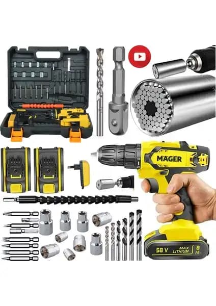 Mager Darbeli Metal Şanzımanlı Matkap 58V ve 8Ah Li-ion Batarya ile Yüksek Performans