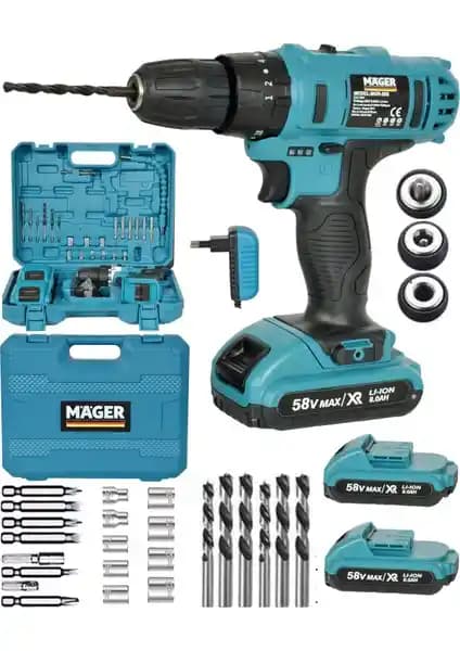 MAGER Germany Darbeli Matkap 58V Şanzımanlı Akülü Vidalama Dayanıklı ve Çok Yönlü Kullanım