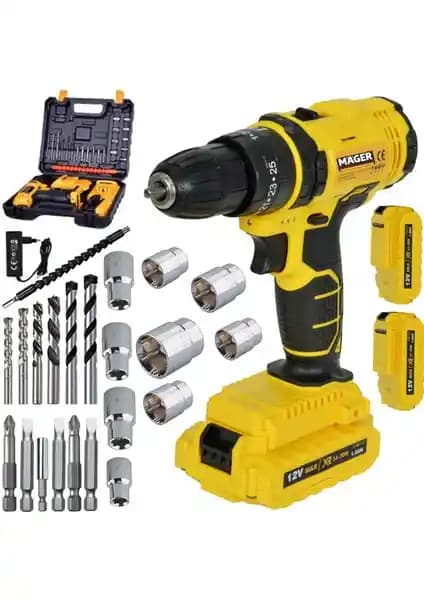 Mager YZ03 Yedek Akülü Darbeli Bakır Sargılı Matkap Aksesuar Seti 75-90 karakter