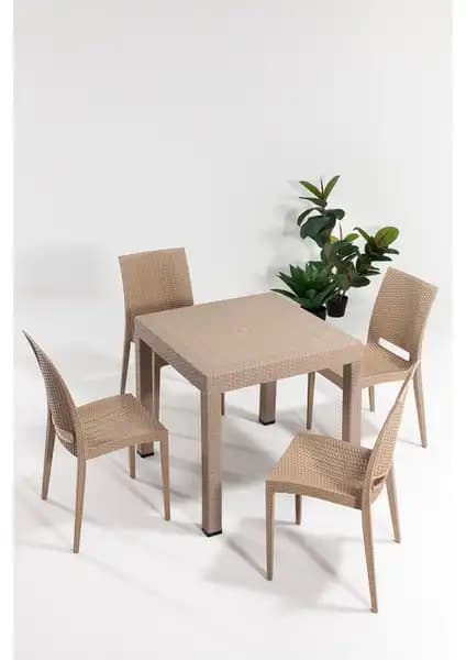 Mobetto Rattan Bahçe Masa Takımı Kapuçino Renk Seçeneğiyle Dayanıklı ve Şık Tasarım