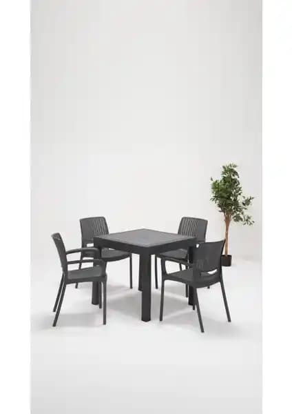 Mobetto Rattan Lüx 80x80 Bahçe ve Teras Masası Seti Antrasit - Dayanıklı ve Şık Dış Mekan Mobilyası