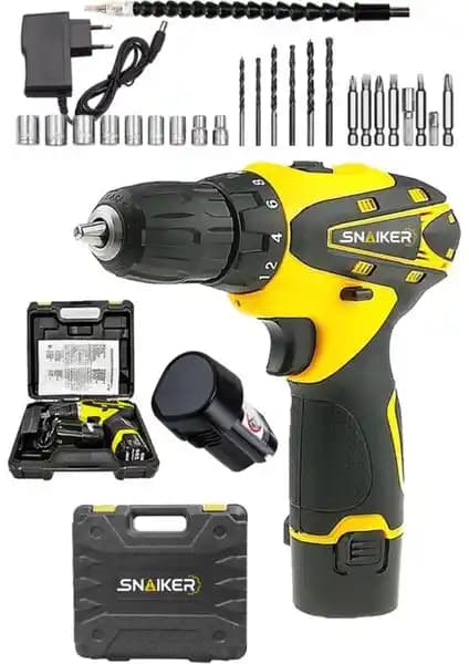Snaiker Titan 12 V Sjs Çift Metal Şanzuman Çift Akülü Vidalama Matkap ve 24 Parça Seti