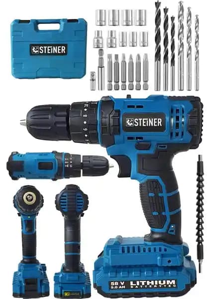Steiner 58V 5Ah Darbeli Çift Akülü Vidalama Seti Profesyonel ve Hobi Kullanımı İçin Güçlü Çözüm