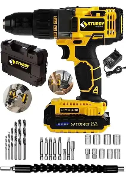 Sturdy 58VF 6mah Çift Lityum Akülü Vidalama Seti: Çok Yönlü ve Yüksek Performanslı
