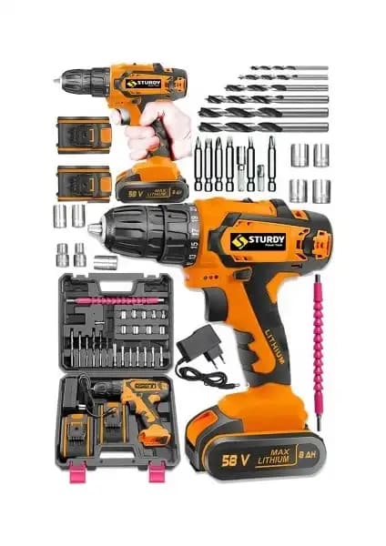 Sturdy Alman Teknolojisi 128 FV 12 AH Bakır Sargılı Hızlı Güçlü 2 Akülü Şarjlı Matkap