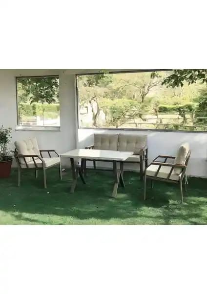 Tu Tienda NERGİZ KAPİÇİNO Metal 2+1+1 Masa ve Oturma Seti İç ve Dış Mekan Kullanımı